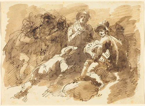 A Convivial Gathering with a Man Playing a Hurdy-Gurdy by Giuseppe Bernardino Bison, drawing, 1762-1844
