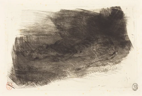 Tiger Sleeping at the Entrance to its Lair (Tigre couché à l'entrée de son antre) by Eugène Delacroix, print, 1828-1833