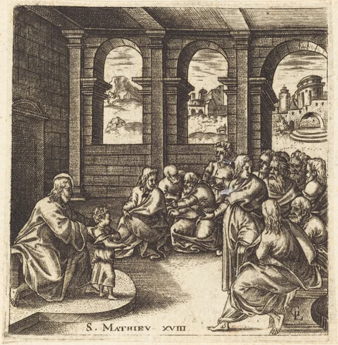 The Greatest in the Kingdom of Heaven will be Humble like a Child by Léonard Gaultier, print, 1576-1580