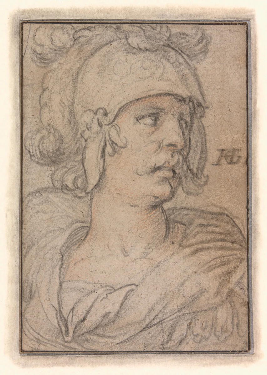 Bust of a Warrior by Hendrick Goltzius, drawing, 1585-1589
