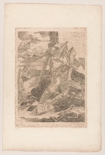 Arbeider die een touw laat vieren by Johannes Josephus Aarts, print, 1881-1934