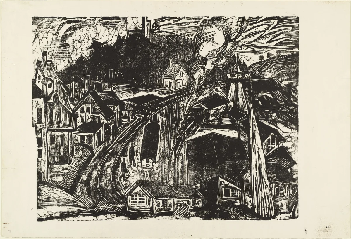 Königstein Railroad Station in the Taunus (Bahnhof Königstein im Taunus) by Ernst Ludwig Kirchner, print, 1916