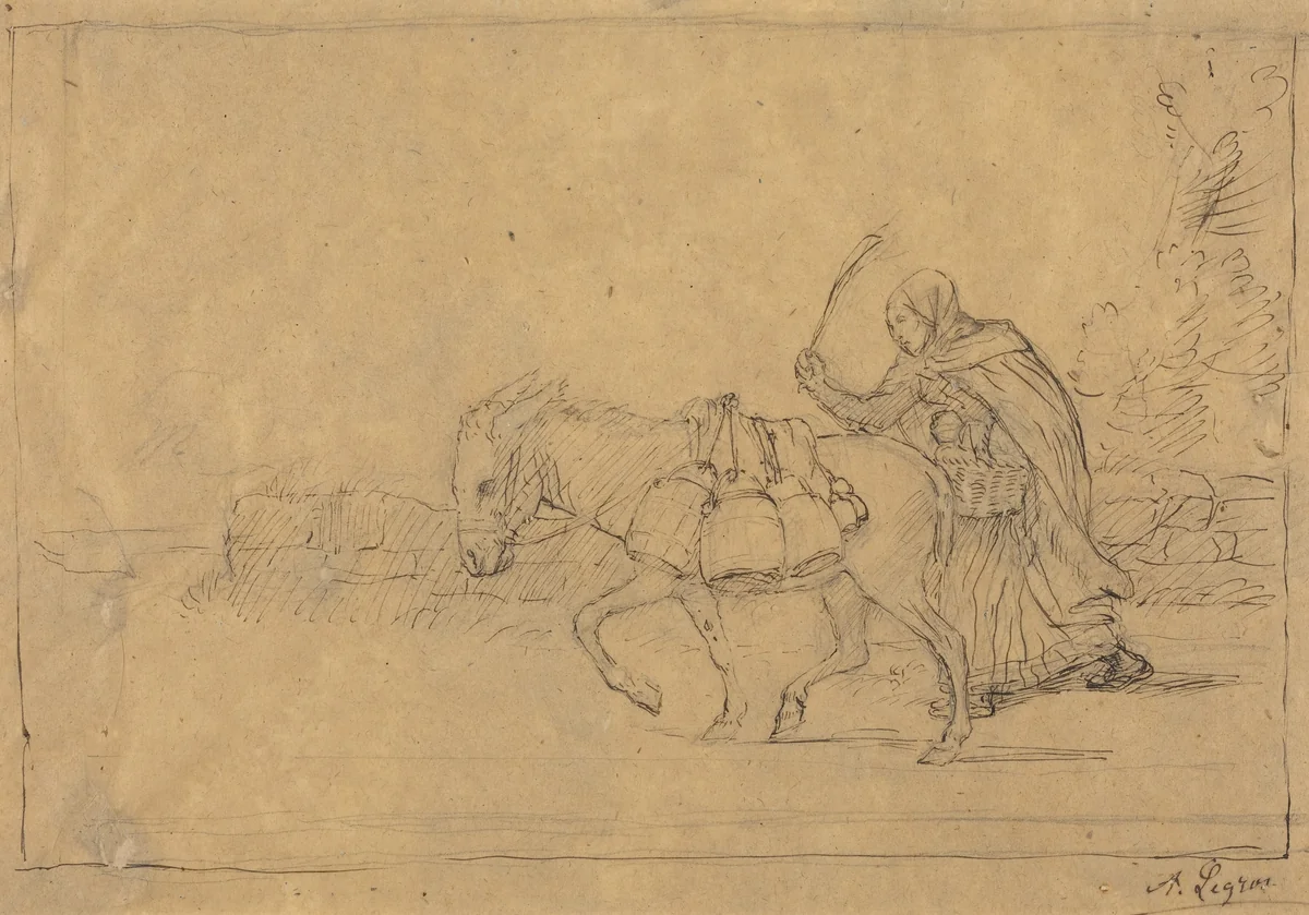 The Milkmaid of Boulogne by Alphonse Legros, drawing, 1837-1911