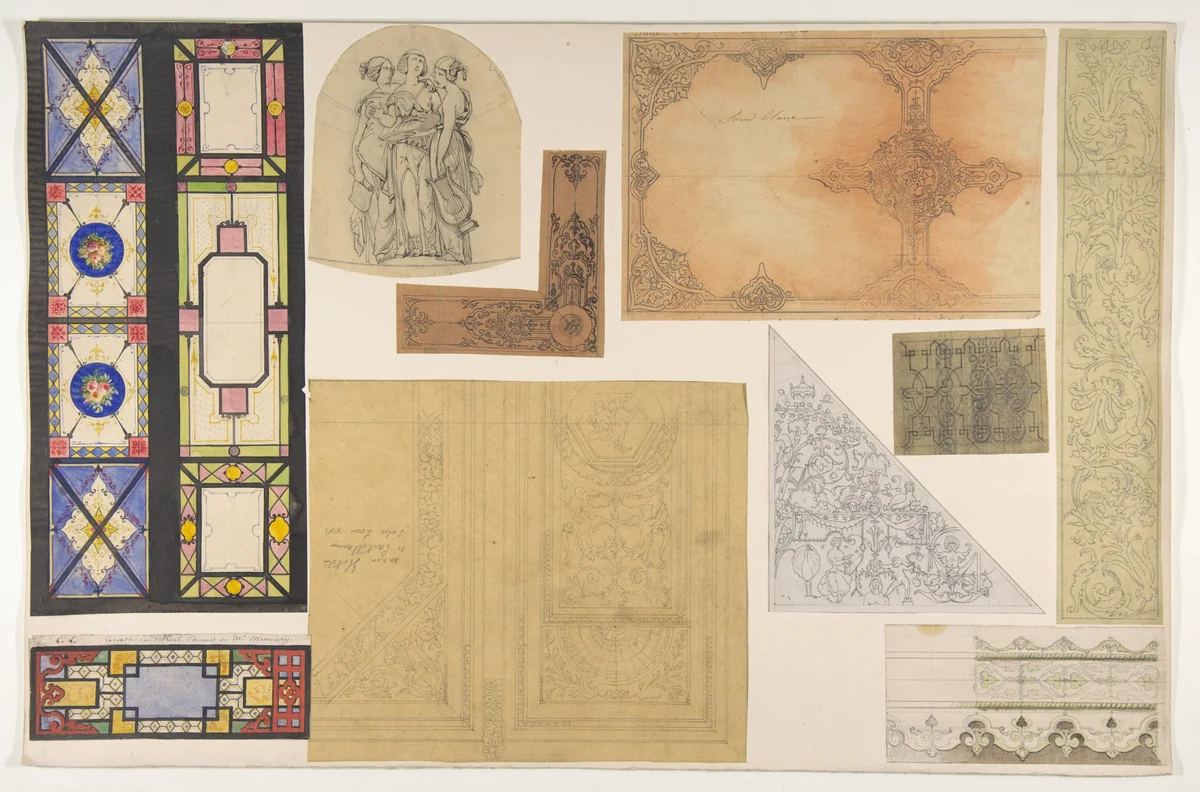 Ten designs for the decoration of the Opéra Comique, Paris by Jules-Edmond-Charles Lachaise, drawing, 1845-1900