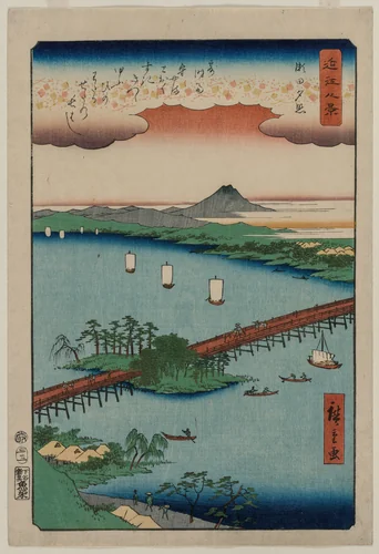 Evening Glow at Seta, from the series Eight Views of Ōmi by Utagawa Hiroshige (歌川広重), print, 1857