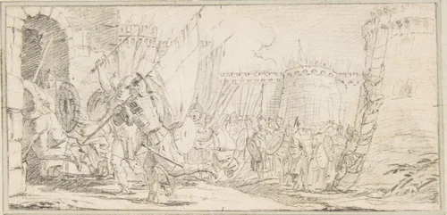 Illustration for a Book: Soldiers Storming a City by Giovanni Battista Tiepolo, drawing, 1696-1770