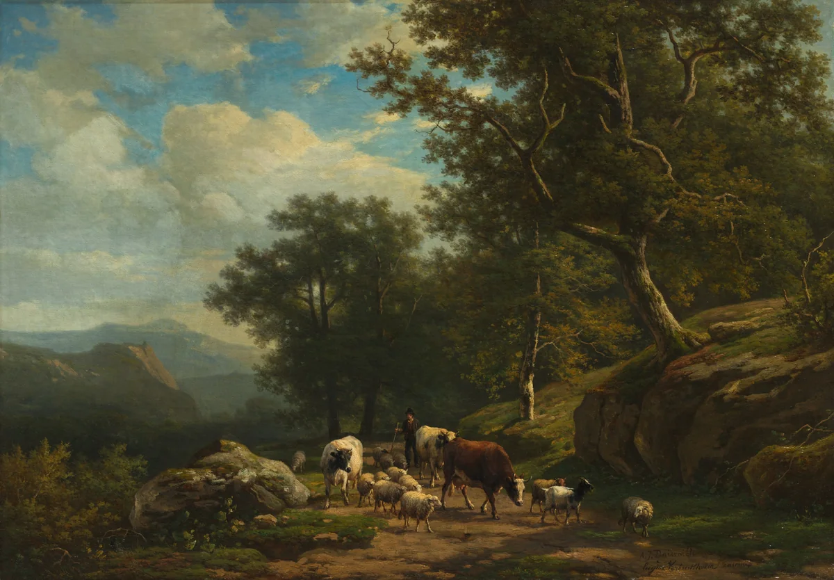 Landscape with a Peasant and His Flock by Alexander Joseph Daiwaille, painting, 1849-1859