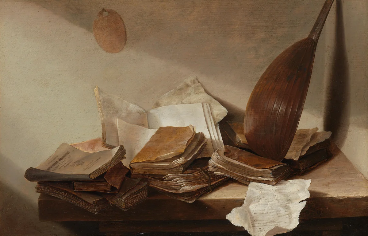 Still Life with Books by Jan Davidsz. de Heem, painting, 1628-1629