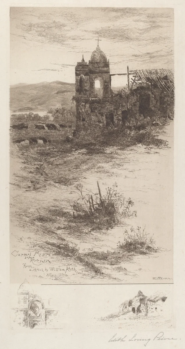 Carmel Mission Before Restoration by Edith Loring Peirce Getchell; William Keith, print, 1885-1886
