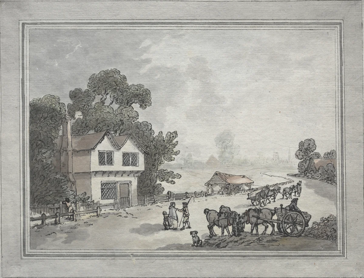 Horses and Carts on a Country Road by Thomas Rowlandson, print