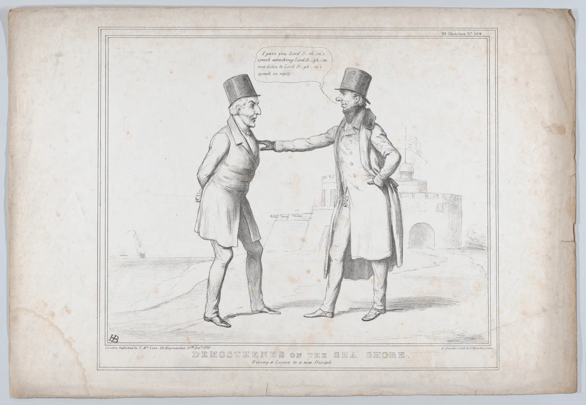 Demosthenes on the Sea Shore – Giving a Lesson to a new Disciple by John Doyle, print, 1838