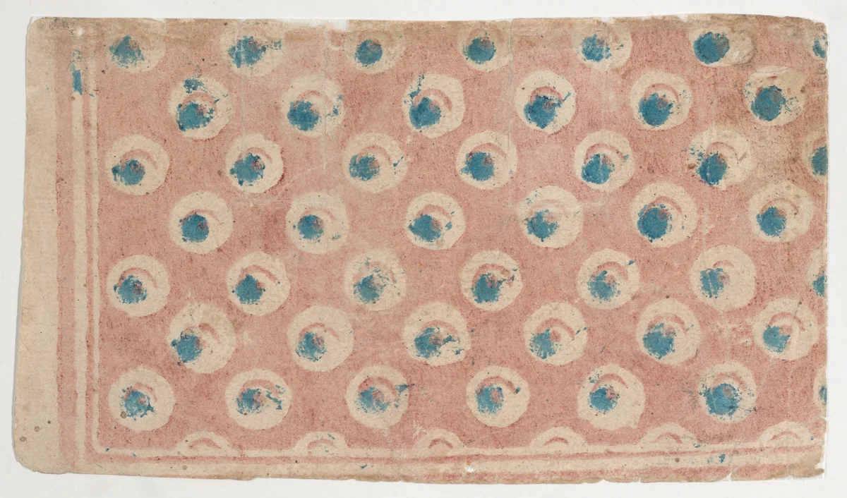 Pink sheet with blue dot pattern by anonymous, print, 1700-1800