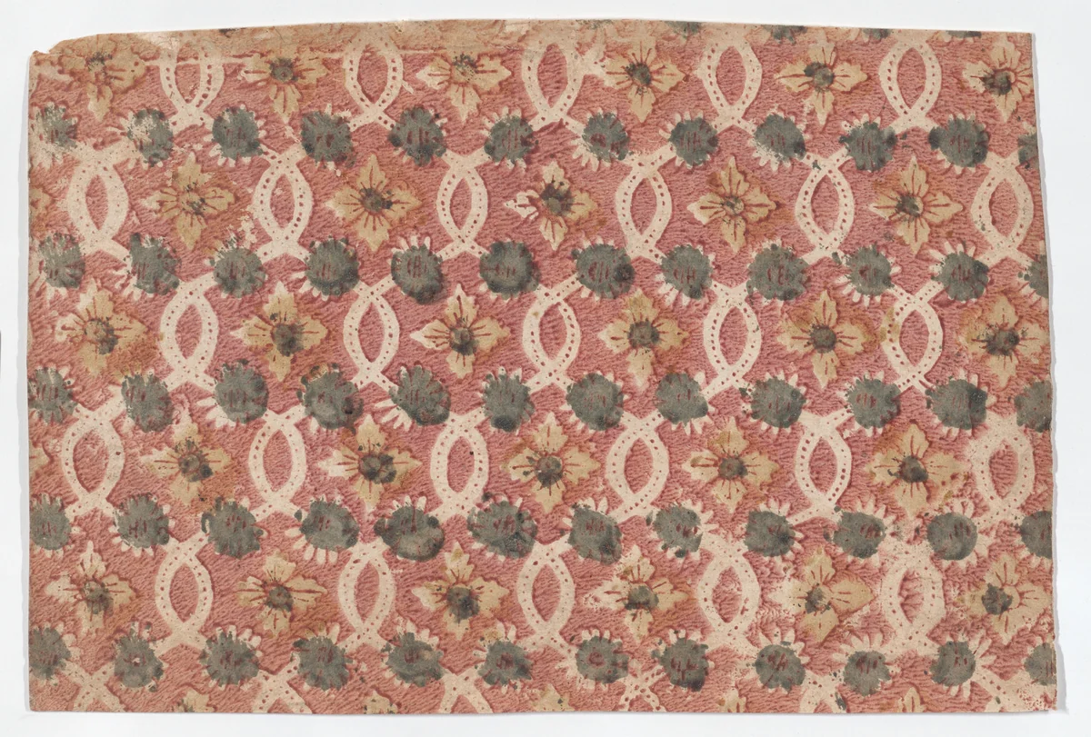 Sheet with overall lattice pattern with rosettes by anonymous, print, 1800-1900