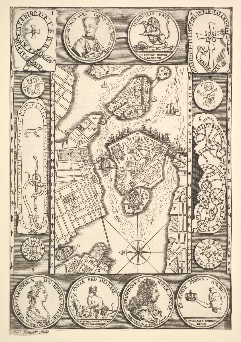 Map of Stockholm (Aubry de La Mottraye's "Travels throughout Europe, Asia and into Part of Africa...," London, 1724, vol. II, pl. 32) by William Hogarth, print, 1723-1724