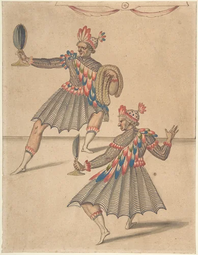 Drawing of Two 'Americans' for Ballet de la Douairière de Billebahaut by Daniel Rabel, drawing, 1626
