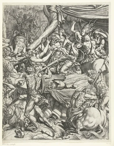 Strijd tussen de Lapithen en Centauren, rechter deel by Unknown, print, 1550
