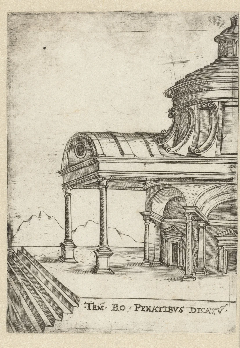 Deel van het exterieur van een klassieke tempel by anonymous, print, 1500-1549
