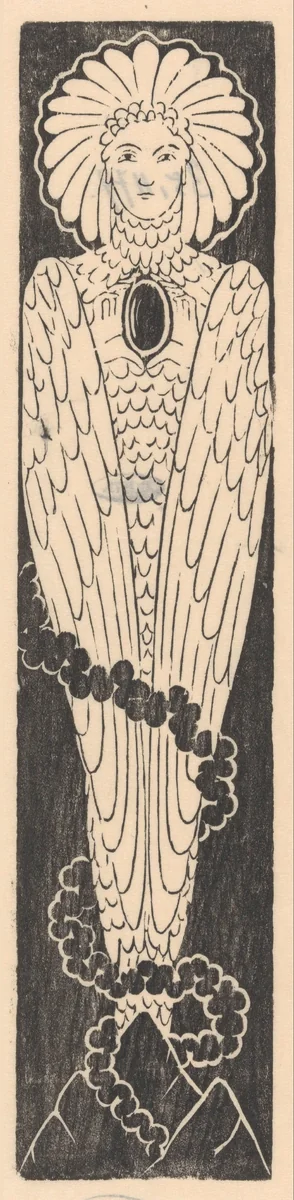 Vogel met vrouwenhoofd by Mathieu Lauweriks, print, 1894