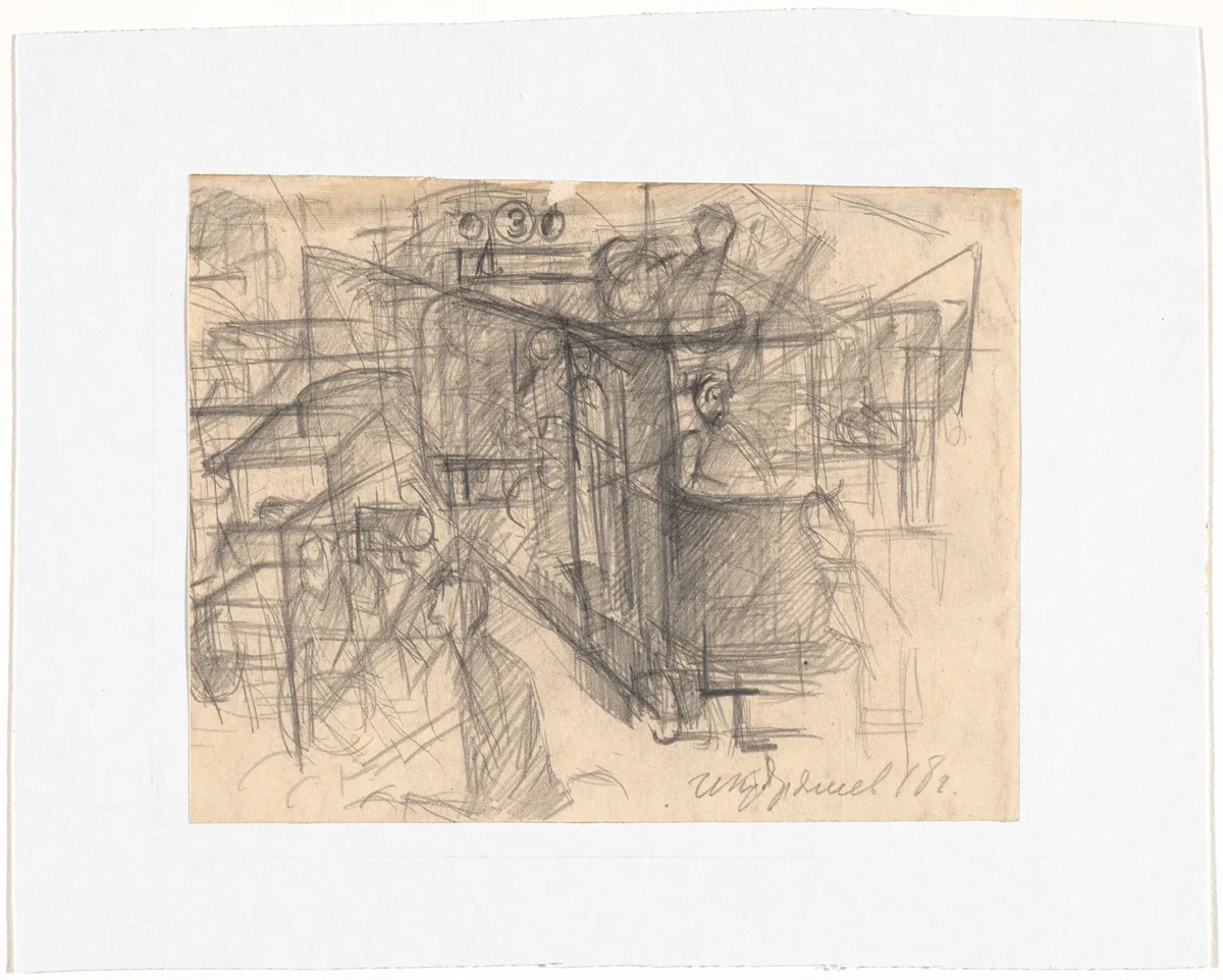 Le Tram arrivé by Ivan Kudriashov, drawing, 1915