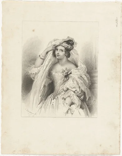 Portret van een jonge dame genaamd Lilia by Henricus Wilhelmus Couwenberg, print, 1838