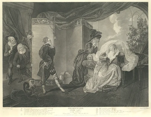 Olivia's House - Olivia, Maria and Malvolio (Shakespeare, Twelfth Night, Act 3, Scene 4) by Thomas Ryder, print, 1794-1852