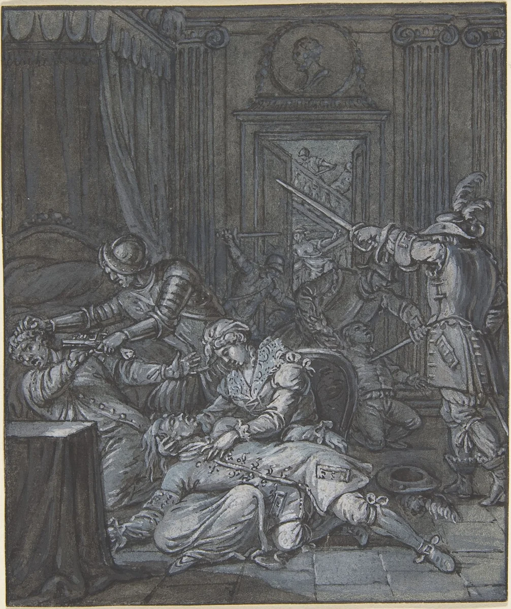 Interior scene with soldiers pillaging by anonymous, drawing, 1600-1700