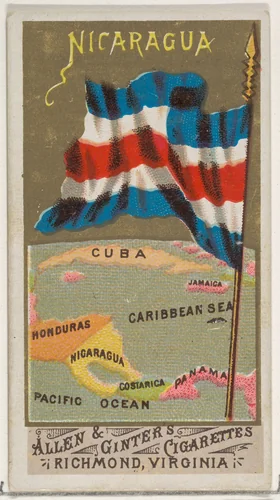 Nicaragua, from Flags of All Nations, Series 1 (N9) for Allen & Ginter Cigarettes Brands by Allen & Ginter, print, 1887