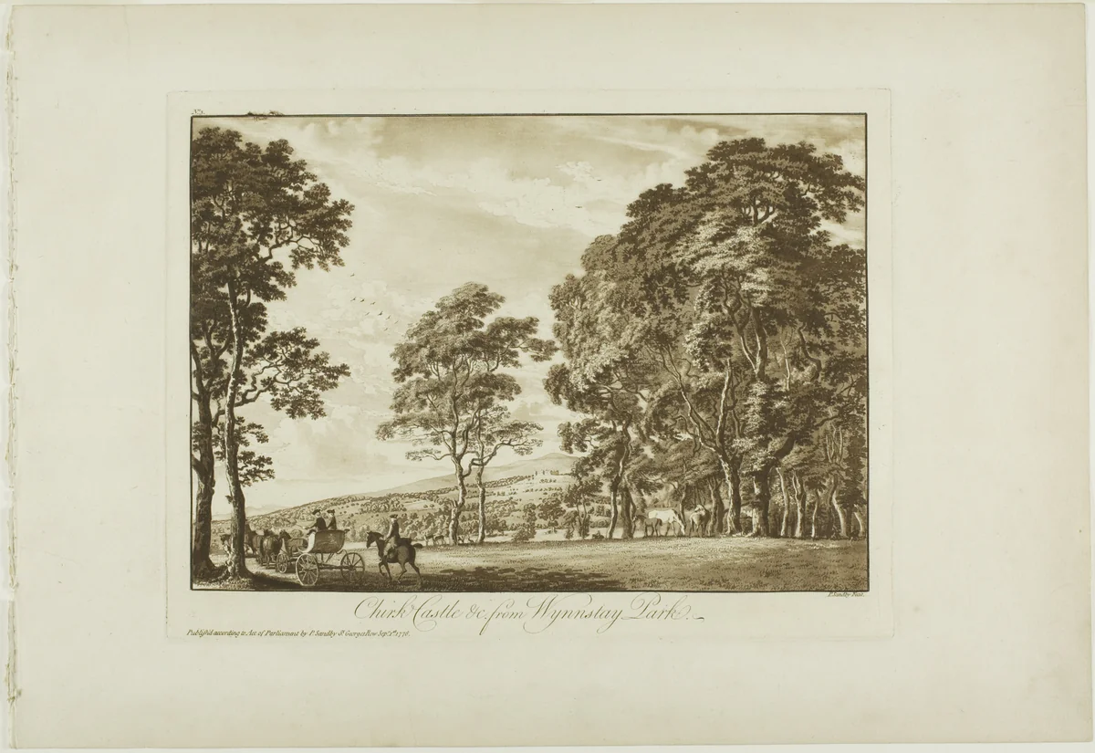 Chirk Castle and c. from Wynnstay Park, plate three from Twelve Views in North Wales by Paul Sandby, print, 1776