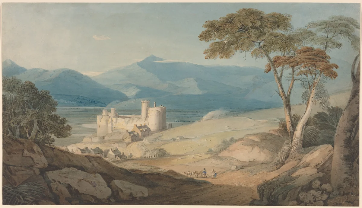Harlech Castle and Snowdon by John Varley, drawing, 1805