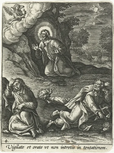 Christus in de hof van olijven by Adriaen Collaert, print, 1570-1618