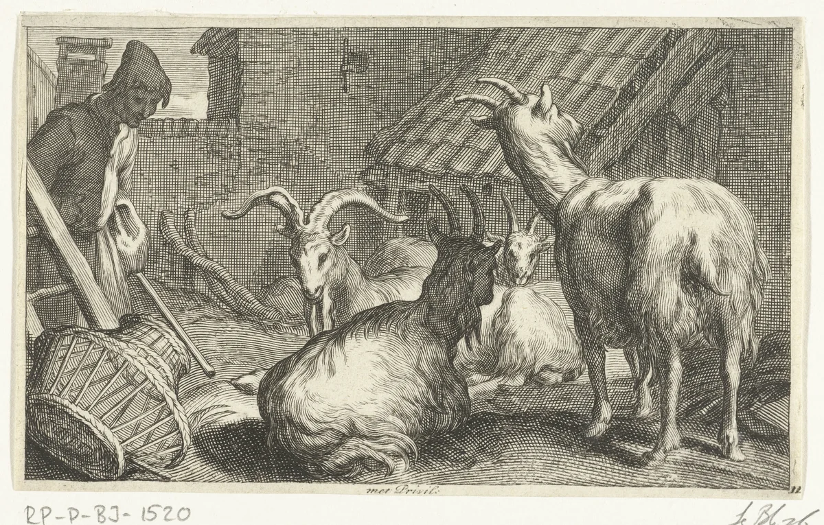 Geiten op een boerenerf by Frederick Bloemaert, print, 1635-1670