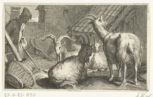 Geiten op een boerenerf by Frederick Bloemaert, print, 1635-1670