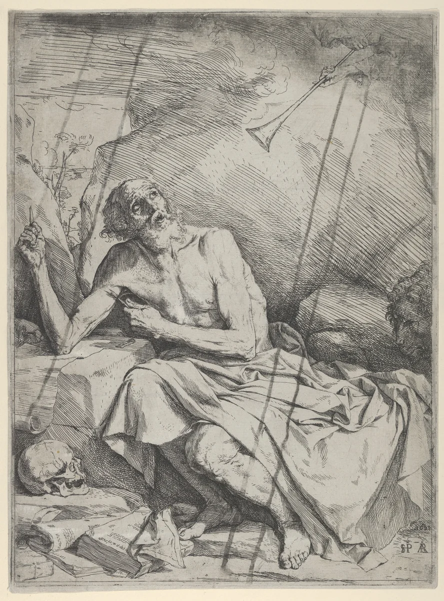 Saint Jerome Hearing the Trumpet of the Last Judgment by Jusepe de Ribera, print, 1621