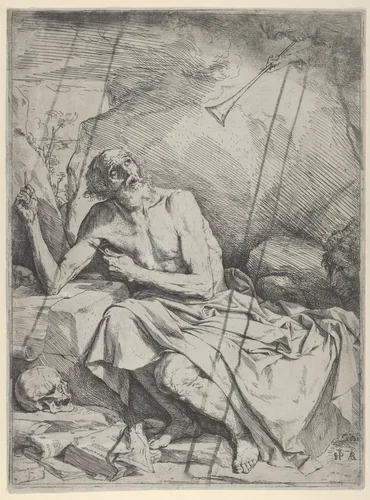 Saint Jerome Hearing the Trumpet of the Last Judgment by Jusepe de Ribera, print, 1621