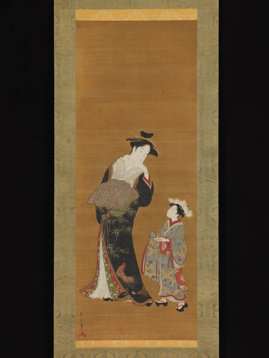 Courtesan and Her Attendant by Katsukawa Shunshô (勝川春章), painting, 1726-1792