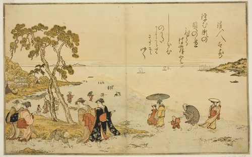 Gathering Shells at Low Tide, from the illustrated book "Gifts from the Ebb Tide (Shiohi no tsuto)" by Kitagawa Utamaro (喜多川歌麿), print, 1789