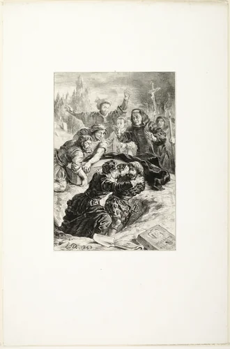 Hamlet and Laertes in Ophelia's Grave by Eugène Delacroix, print, 1843