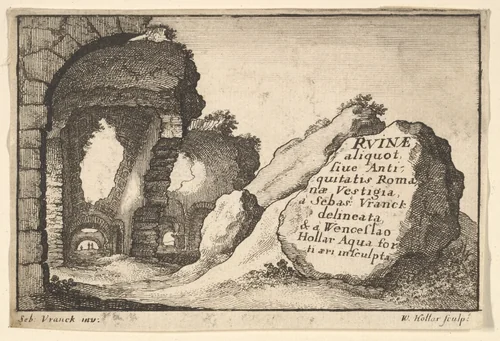Title plate, from "Roman Ruins" by Wenceslaus Hollar, print, 1645-1655