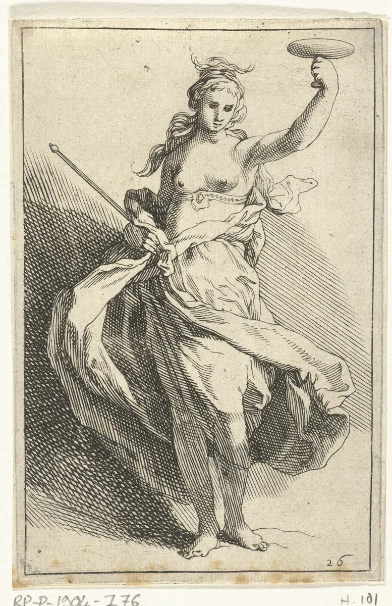 Vrouw met kelk en scepter by Frederick Bloemaert, print, 1635-1669