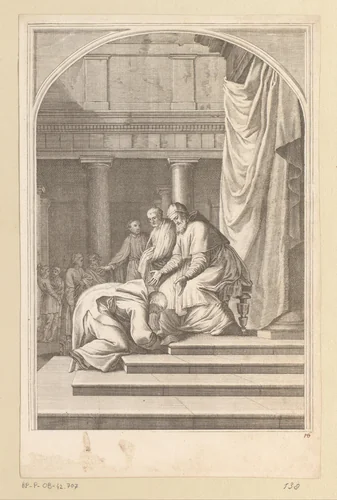 Aankomst van de Heilige Bruno in Rome bij Urbanus II by François Chauveau, print, 1623-1676