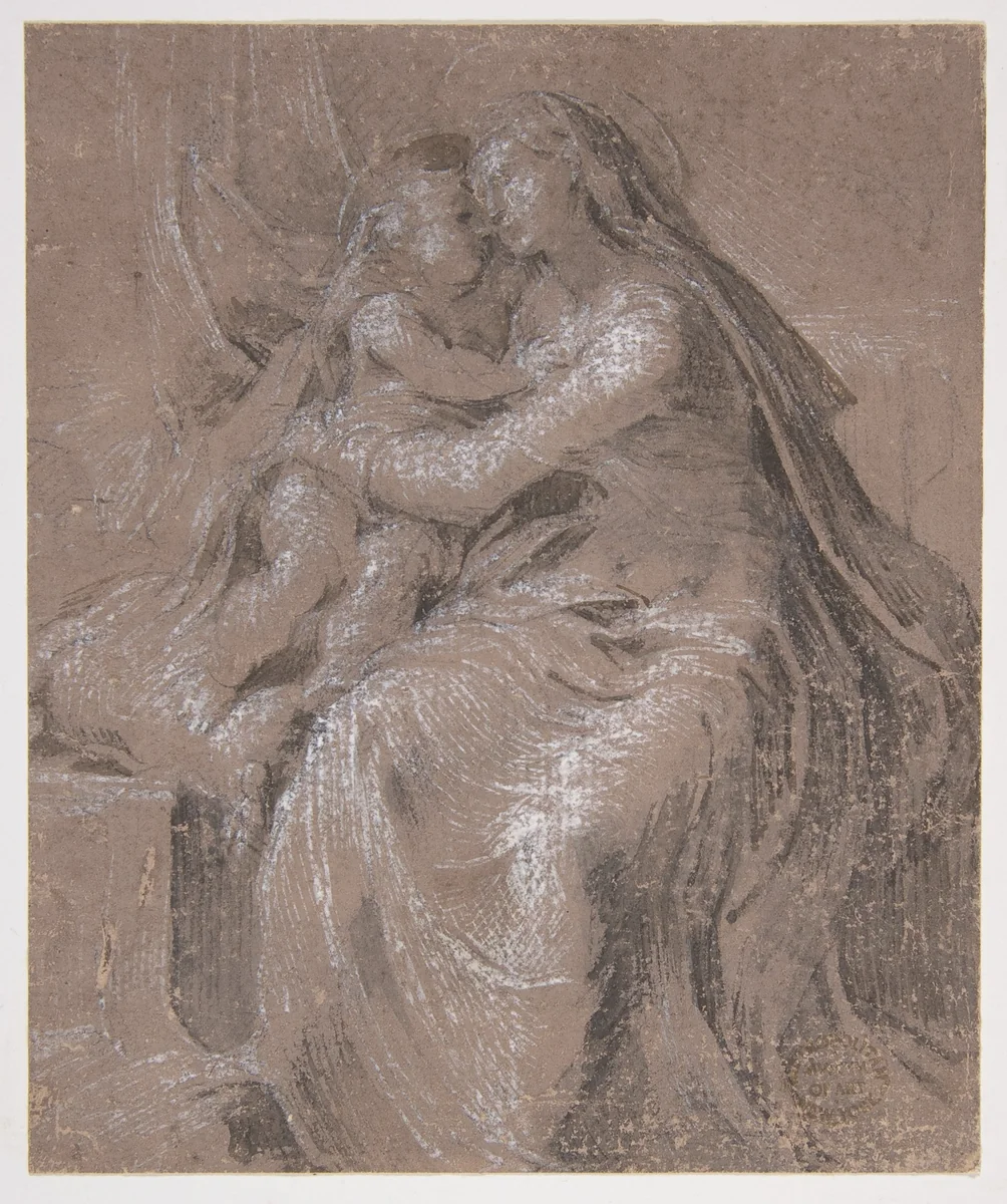 Madonna and Child (recto); Head and Bust of Saint John the Evangelist (verso) by Parmigianino, drawing, 1503-1540