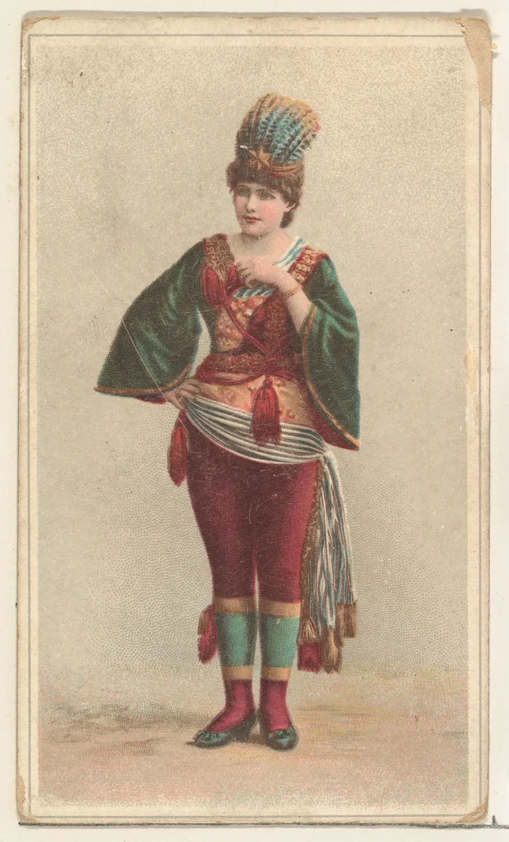 Actress wearing feathered headpiece, from Stars of the Stage, Second Series (N130) issued by Duke Sons & Co. to promote Honest Long Cut Tobacco by W. Duke, Sons & Co., print, 1891