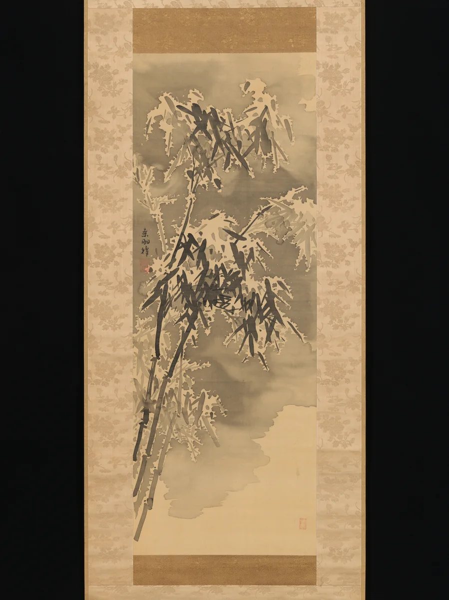 Bamboo and Rock in Snow by Kuwayama Gyokushū, painting, 1767-1799