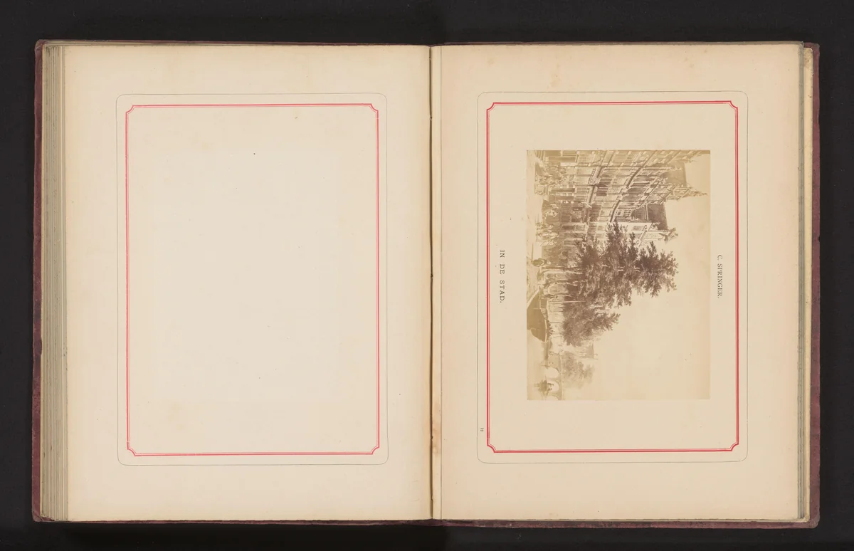 Fotoreproductie van een schilderij, voorstellende een gezicht op een straat langs een gracht by anonymous, photograph, 1868-1878