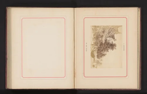 Fotoreproductie van een schilderij, voorstellende een gezicht op een straat langs een gracht by anonymous, photograph, 1868-1878