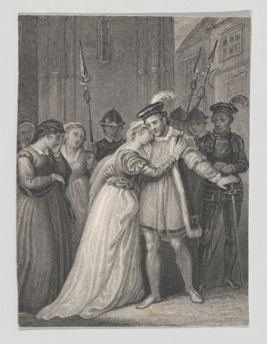 King Richard and Queen Isabel (Shakespeare, King RIchard II, Act 5, Scene 1) by William Chevalier, print, 1825-1840