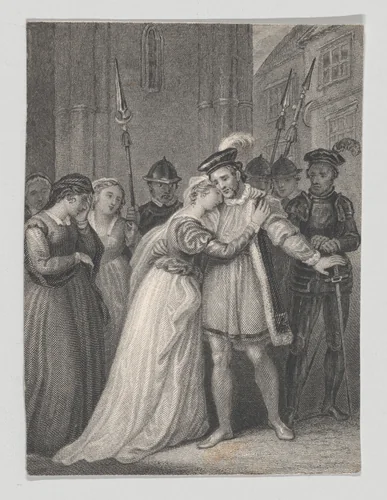 King Richard and Queen Isabel (Shakespeare, King RIchard II, Act 5, Scene 1) by William Chevalier, print, 1825-1840