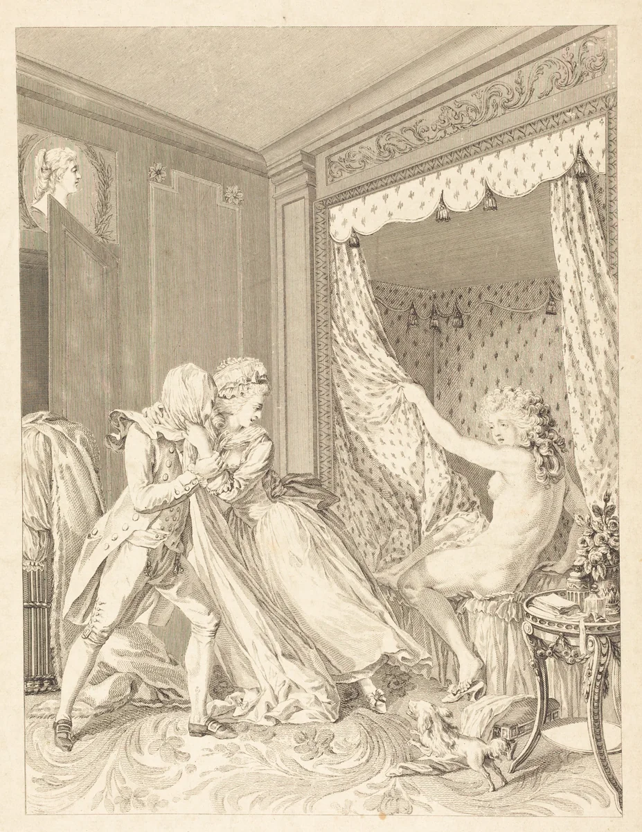 L'Indiscret by Francois-Nicolas-Barthelemy Dequevauviller; Antoine Borel, print, 1786