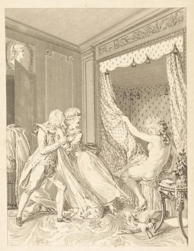 L'Indiscret by Francois-Nicolas-Barthelemy Dequevauviller; Antoine Borel, print, 1786