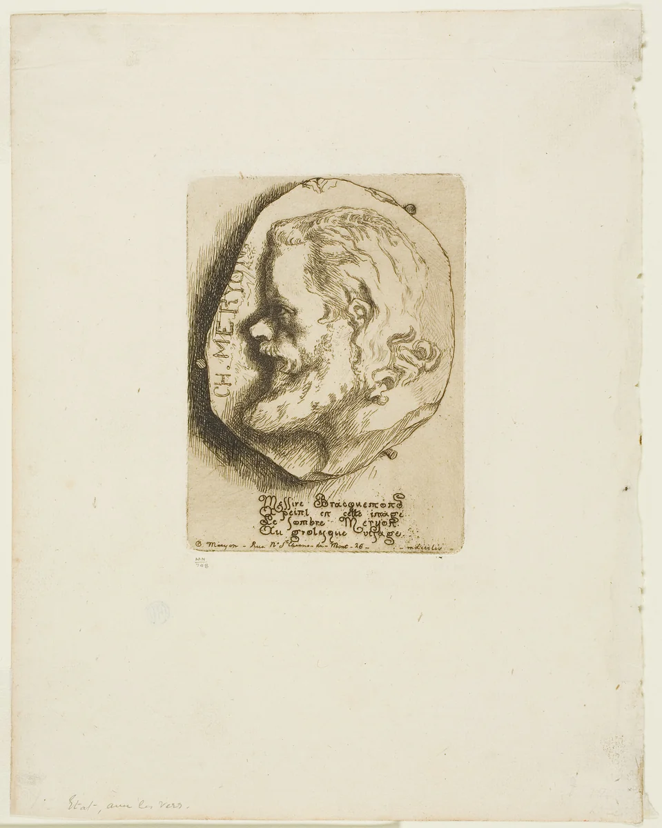Profile Portrait of Charles Meryon by Felix Bracquemond, print, 1854